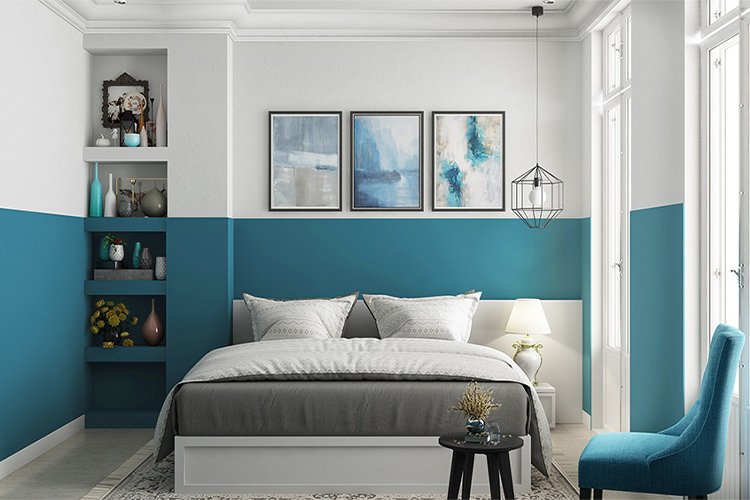 "Elevate Your Bedroom: Mastering the Art of Blue Two-Tone Walls for a Stunning Interior Upgrade!"